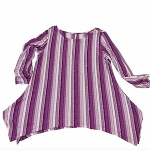 Passports Women's tunic top Sz L Soft polyester/rayon mix Purple Asimetrical hem